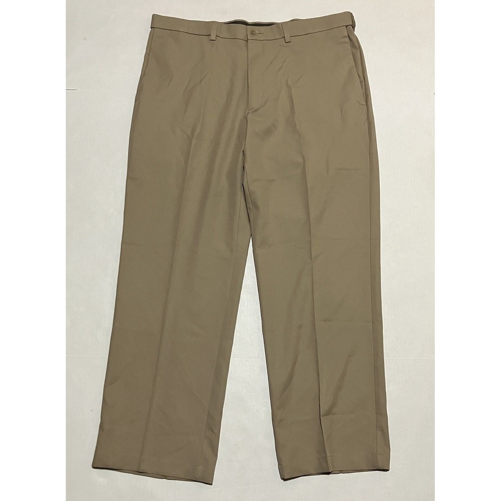 Haggar Cool 18 Pro Mens Classic Fit Beige Khaki 38 X 29 Golf Straigth Pleated